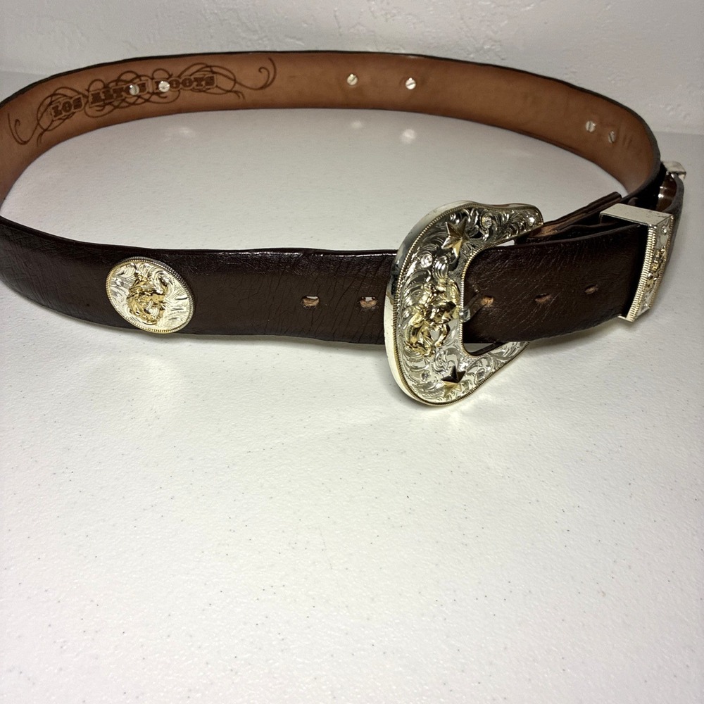 Los Altos Boots Leather Medallion Western Belt Size 47‎ Cowboy Rodeo Horse Bling